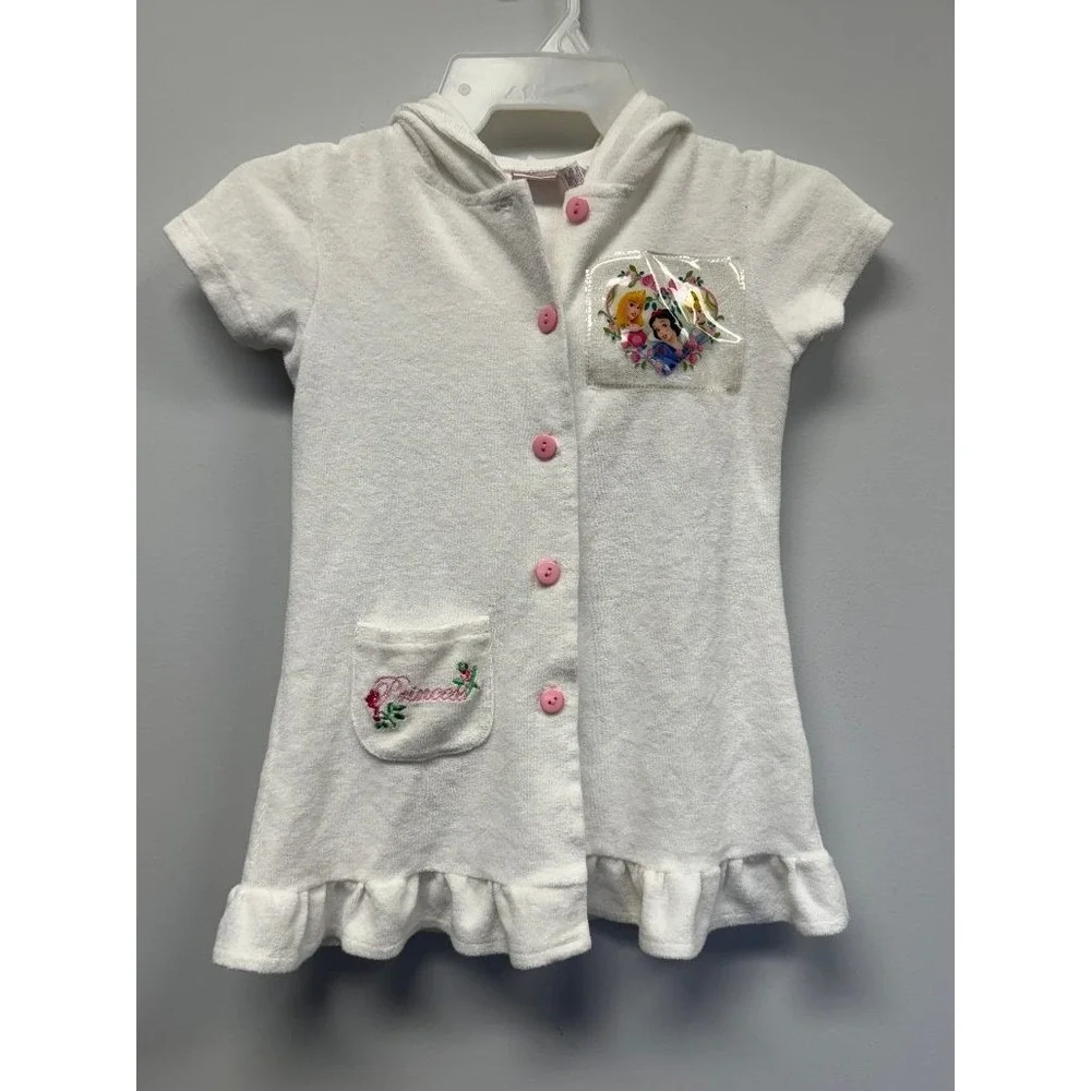 Disney Princess Girls White Terry Hooded Swim Cover-Up Dress Size M 5 Snow White